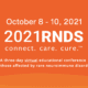 Tekst met de tekst 2021 RNDS met tekst eronder De driedaagse virtuele educatieve conferentie voor mensen met zeldzame neuro-immuunziekten op een oranje achtergrond