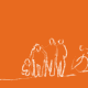 Illustration von Menschen mit Behinderungen, die in einer Linie laufen