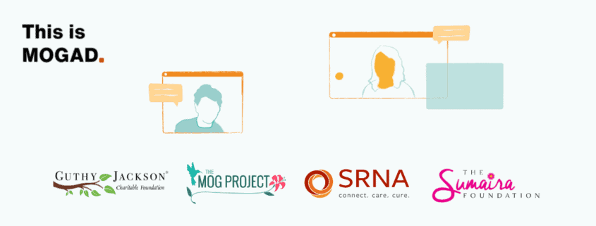 This Is MOGAD - 包含 Guthy-Jackson、MOG 项目、SRNA 和 Sumaira 基金会徽标的图形。
